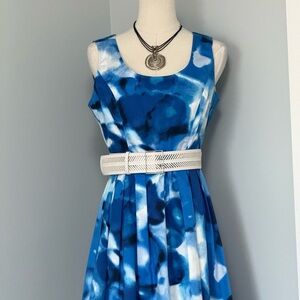 Calvin Klein Pleated Fit & Flare Dress,wedding,Easter,vacation,blue,Size 6